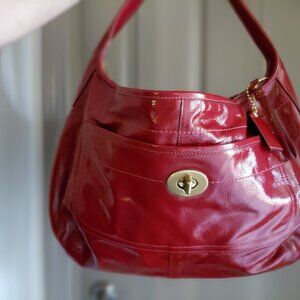 Coach F12887 Ergo Brick Red Patent Leather Large Hobo